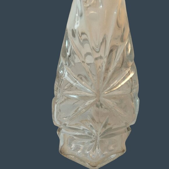 Vintage Clear Glass Cruet Bottle With Stopper Handle Decorative Starburst Floral - Picture 9 of 10